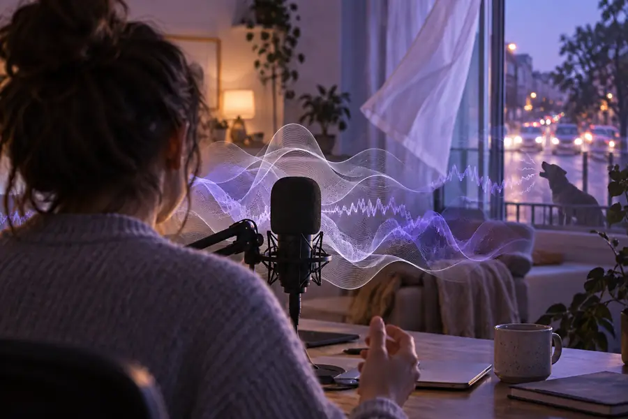 Spoken recording with audible room and background distractions